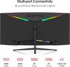 Sceptre 34-Inch Curved Ultrawide WQHD Monitor 3440 x 1440 R1500 up to 180Hz/165Hz DisplayPort x2 99% sRGB 1ms Picture by Picture, Build-in Speakers Machine Black 2025 (C345B-QUT168)