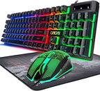 Keyboard and Mouse Gaming LED Wired Combo with Emitting Character Keyboard 4800DPI 2 Side Button USB Mouse Rainbow Backlit Mechanical Feeling Compatible with PC Raspberry Pi Mac Xbox one ps4