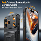 iPhone 17 Pro Max Wallet Case with Card Holder (4–5 Cards), RFID Blocking, Invisible Kickstand, Full Camera & Screen Protection + Privacy Screen Protector, Shockproof Military Drop Protection